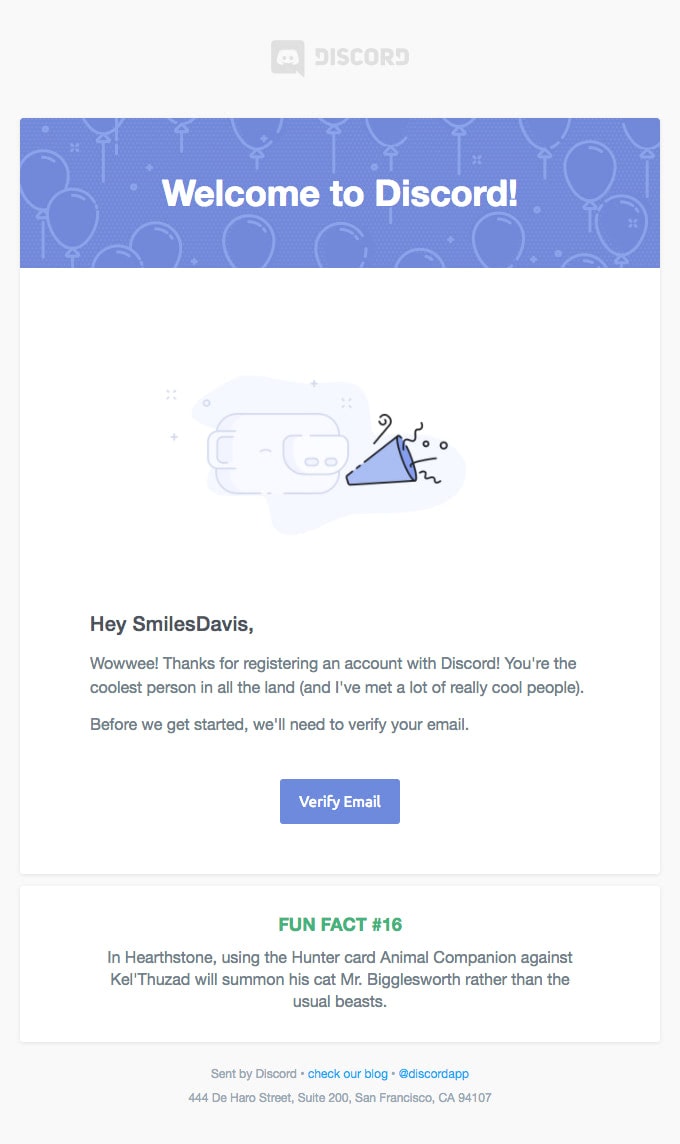 Subscription Confirmation Newsletter from Discord