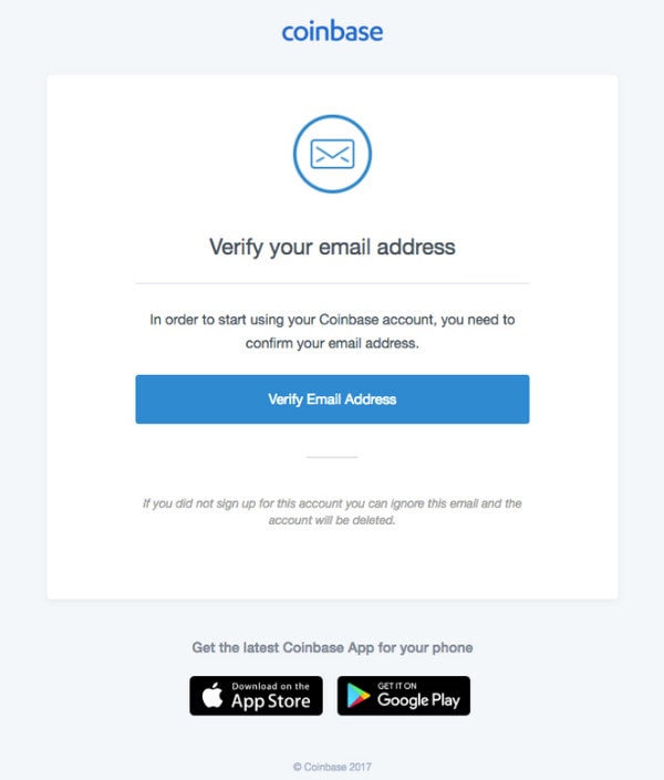 Contoh email verifikasi dari Coinbase