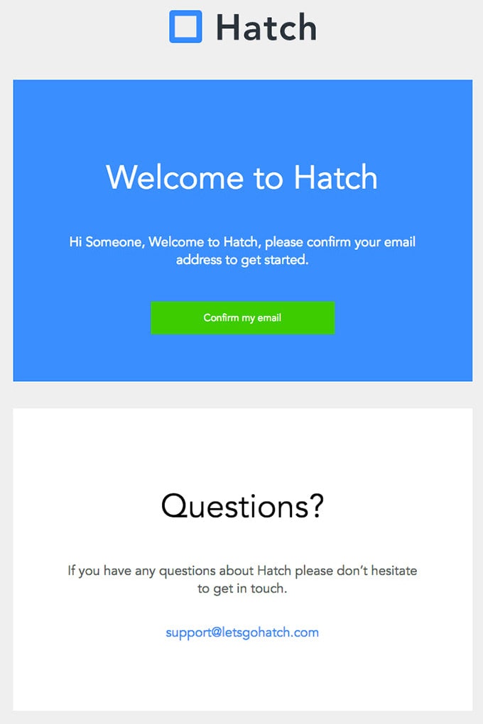 Subscription Confirmation Newsletter from Hatch