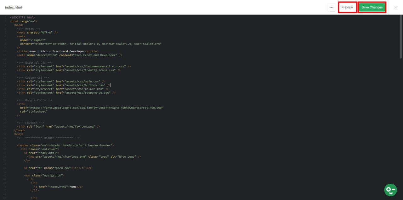 Code editor screen