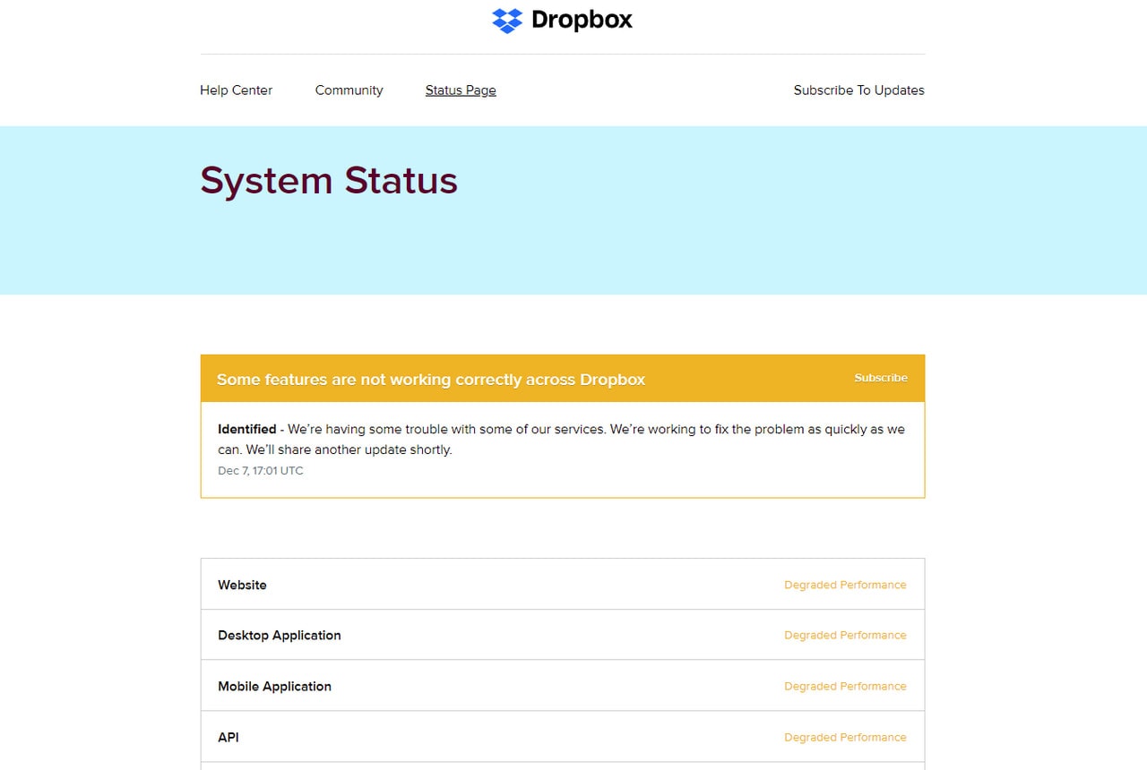 Status Page in Dropbox