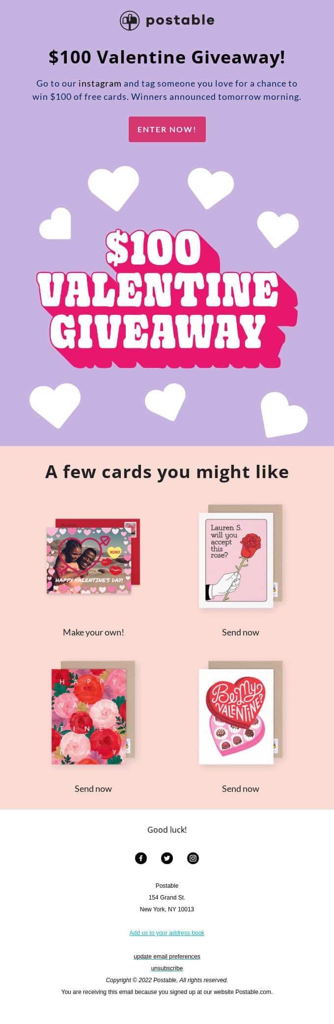 Valentine’s Day Email Newsletter Giveaway from Postable