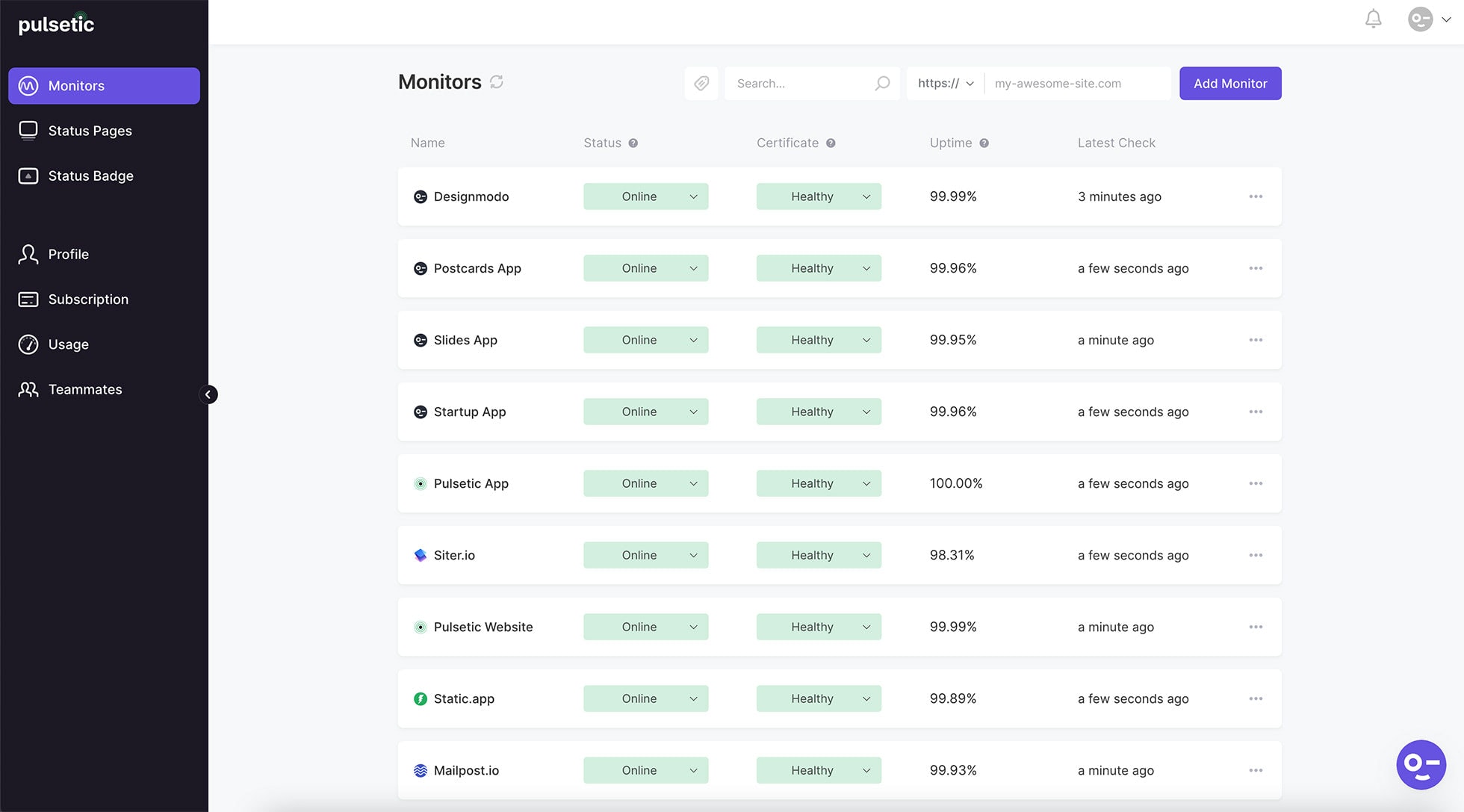 Uptime monitors