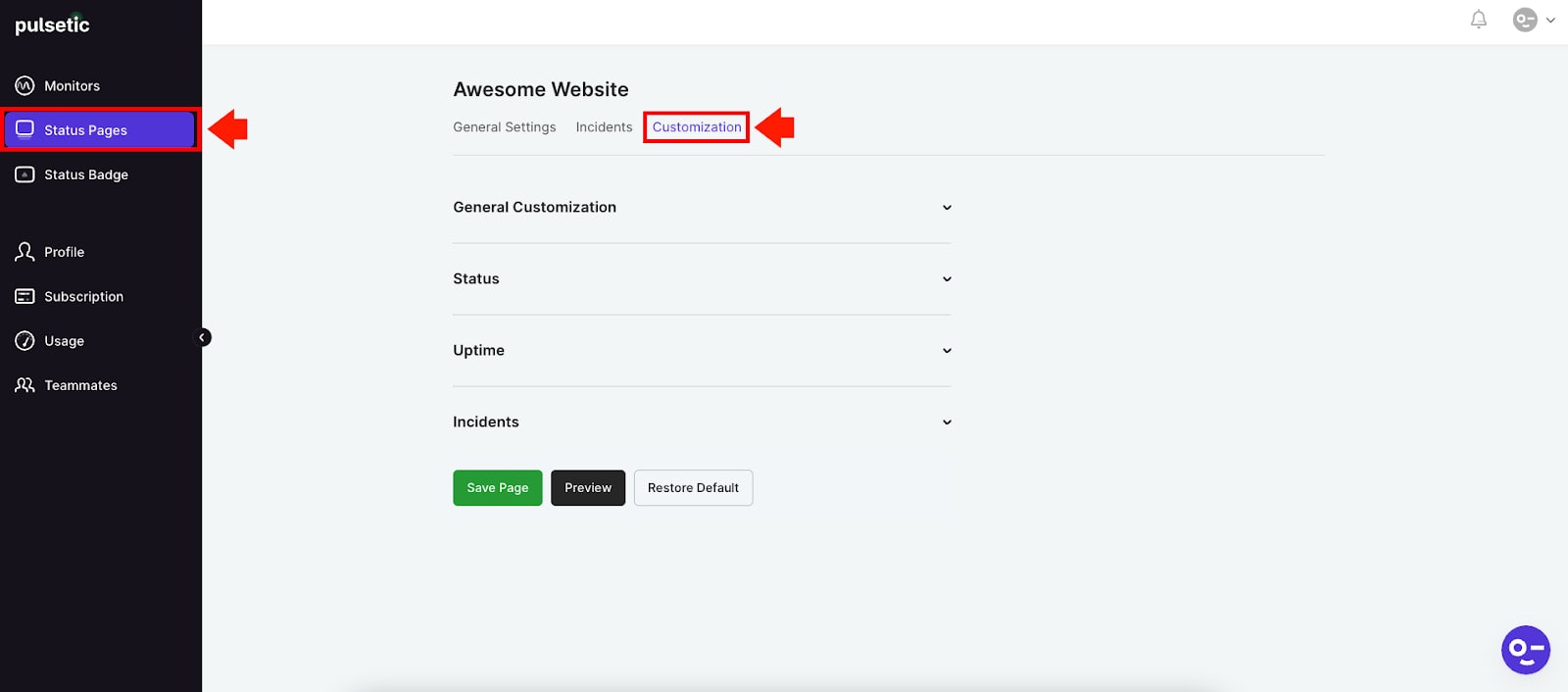 Status Pages Dashboard