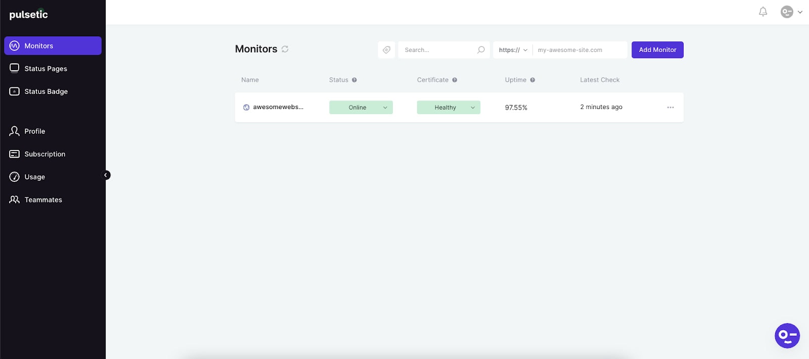 Monitors dashboard