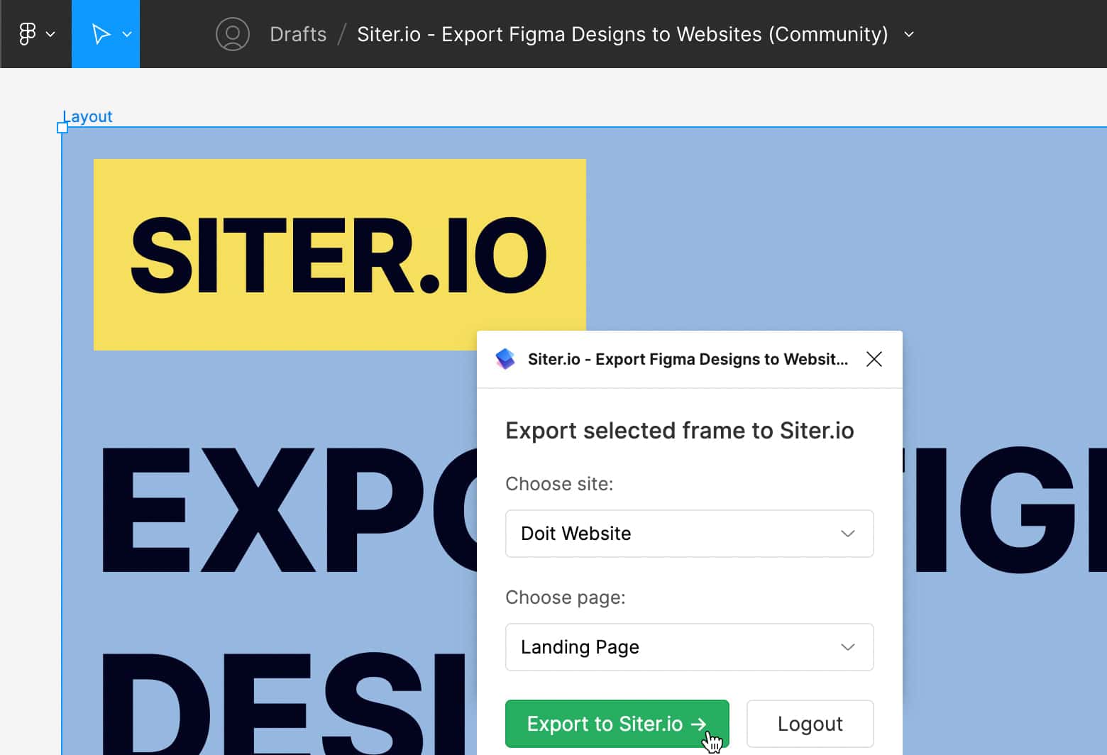 Export to Siter.io green button