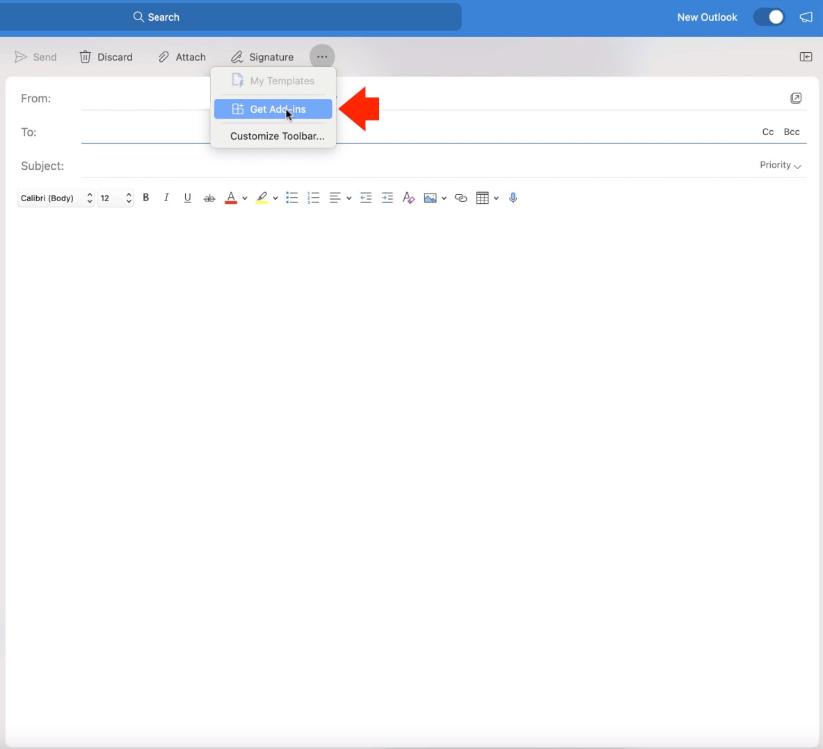 Embedding an email in outlook
