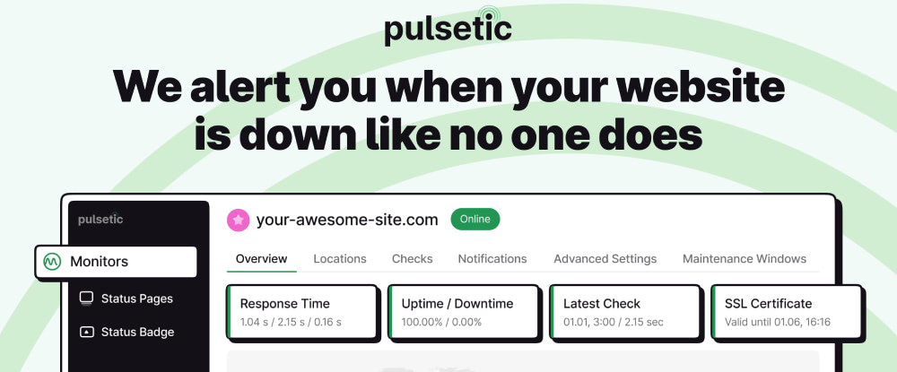 Pulsetic – Free Website Uptime Monitoring
