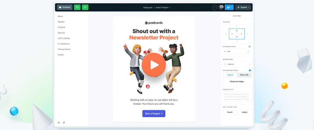 Postcards – No-Code Email Builder, Edit HTML Email Template
