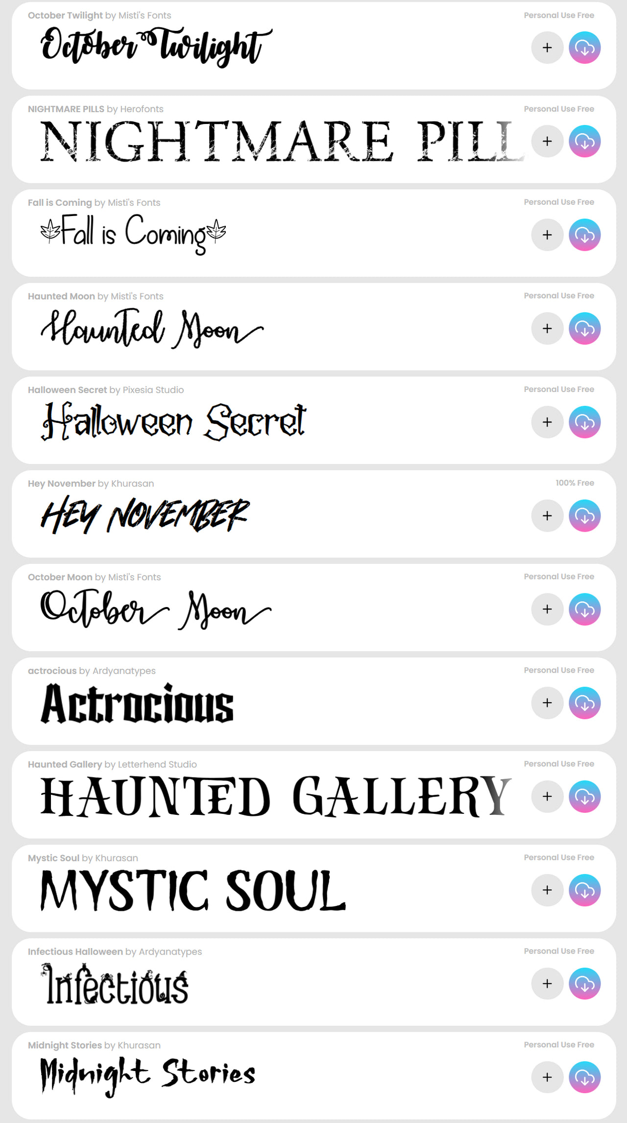 October fonts in FontSpace
