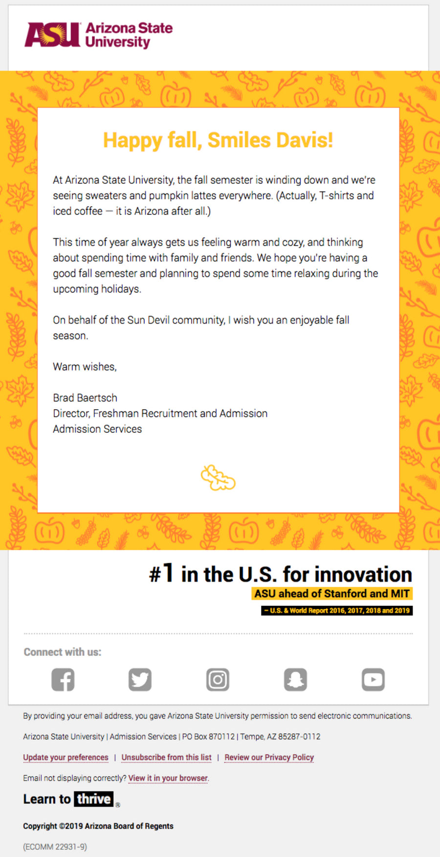 Email from ASU