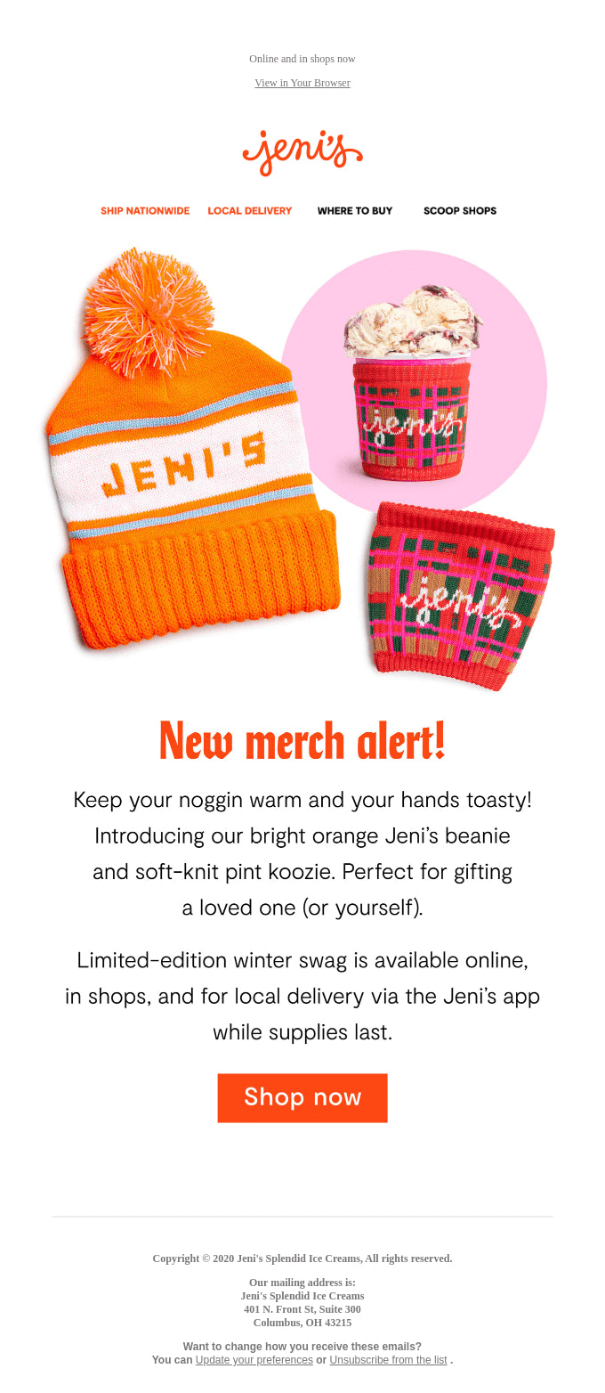 Email from Jeni's