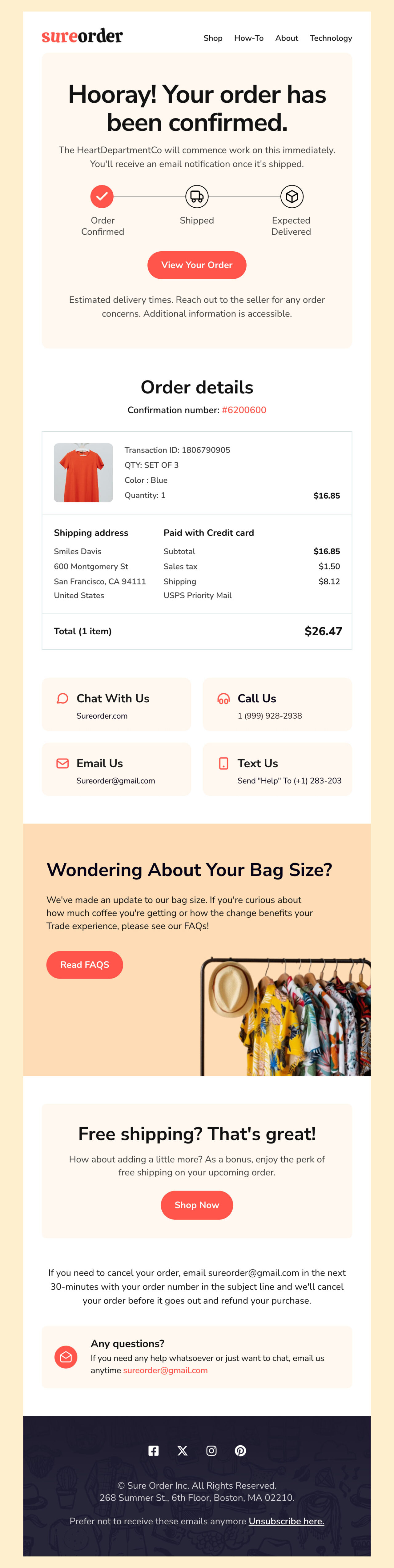 Free HTML Email Templates for Order Confirmation - Designmodo