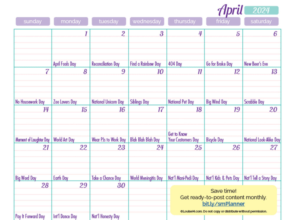 April Email Newsletter Calendar