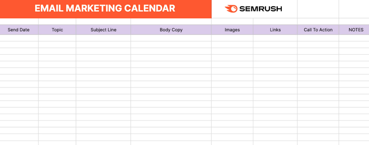 Email Marketing Calendar by Semrush