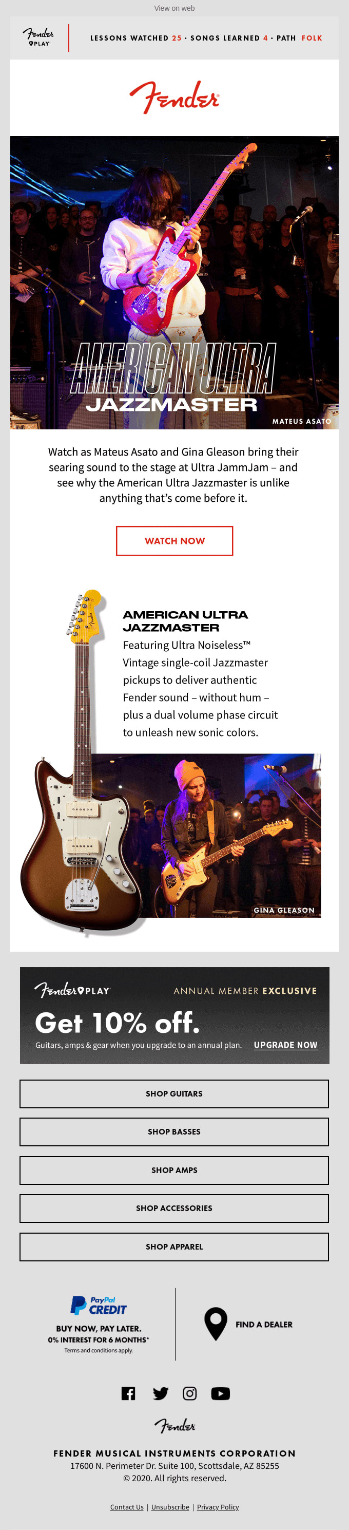 Email from Fender – perfect for celebrating Jass Week in April