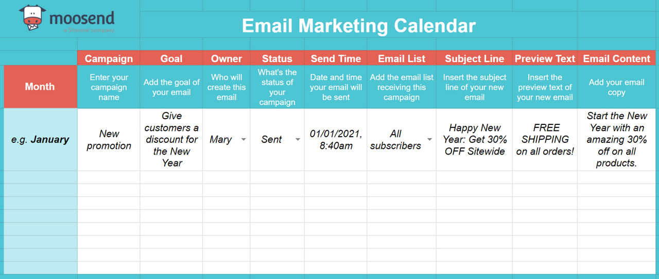 Examples of Email Marketing Calendar