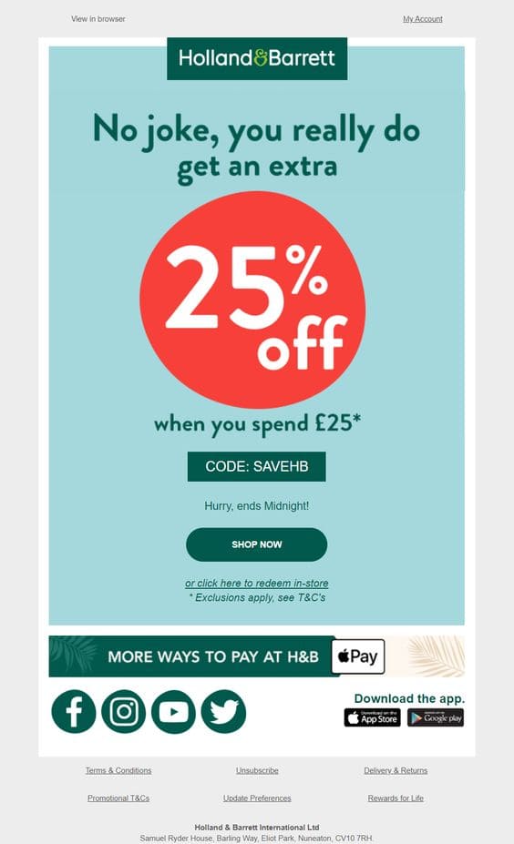 april fool's day email from holland and barrett