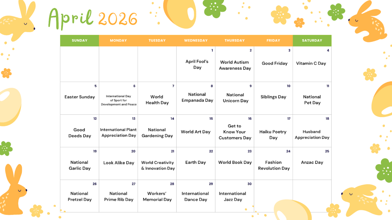 April email marketing calendar