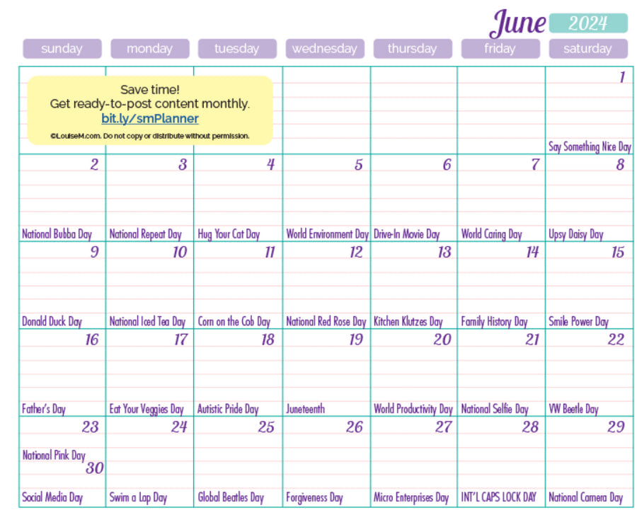 June Email Newsletter Calendar
