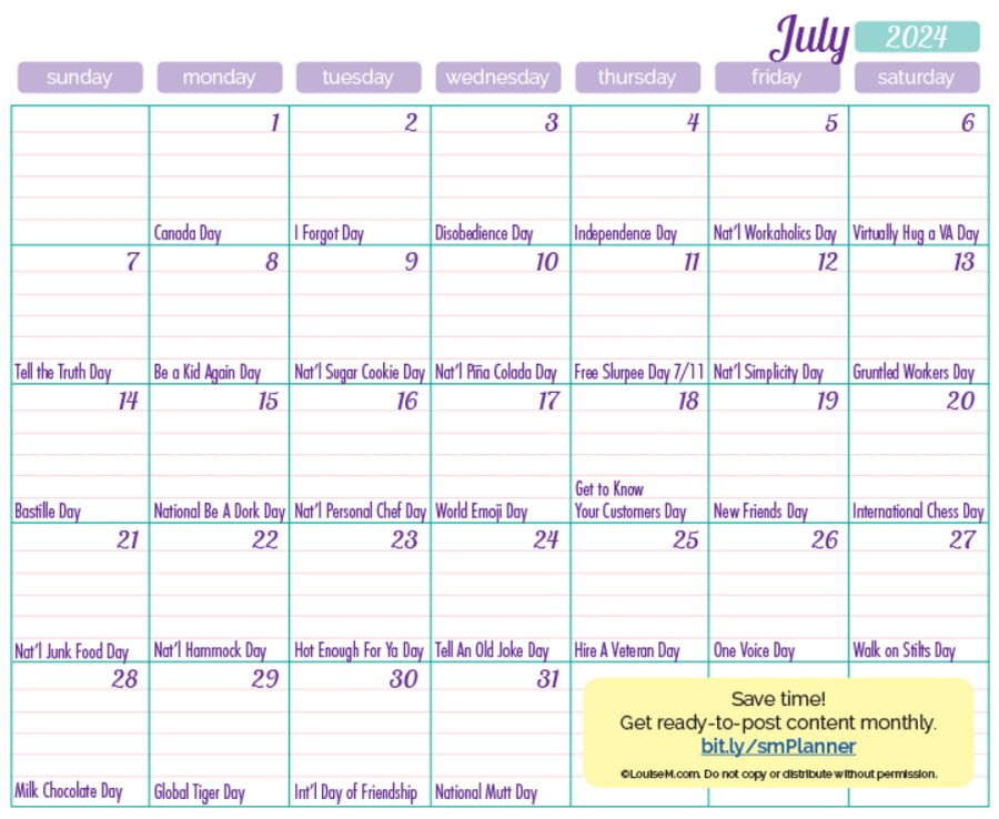 July Email Newsletter Calendar