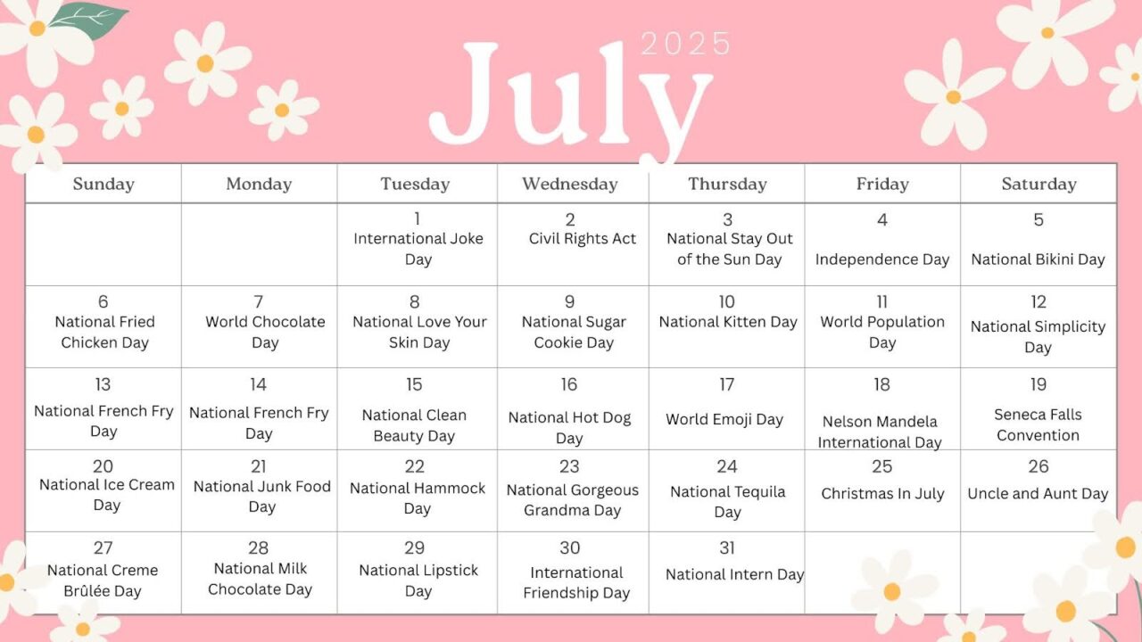 Marketing calendar for the June 2025