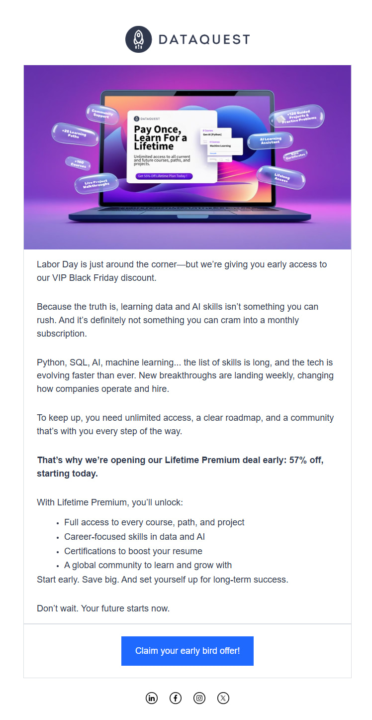 Dataquest email template example