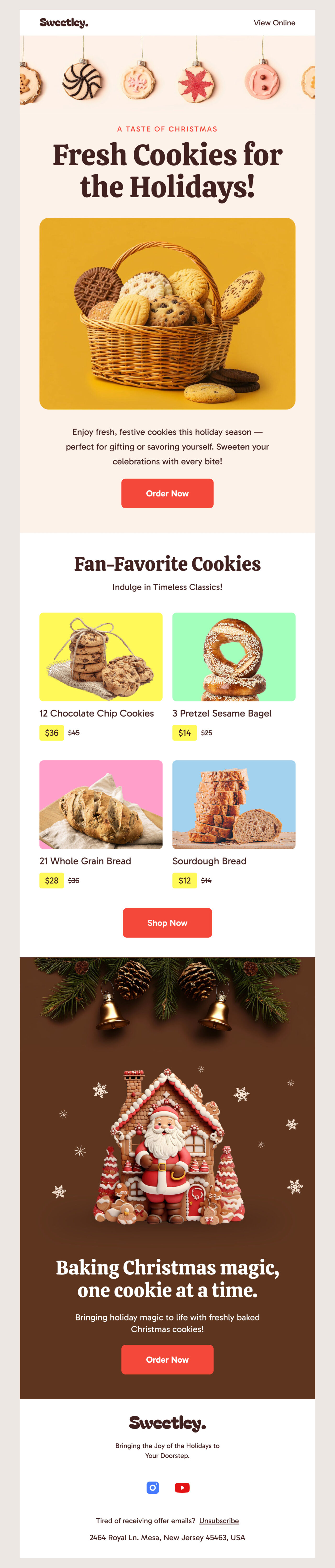 An email template example for the Waffle Day