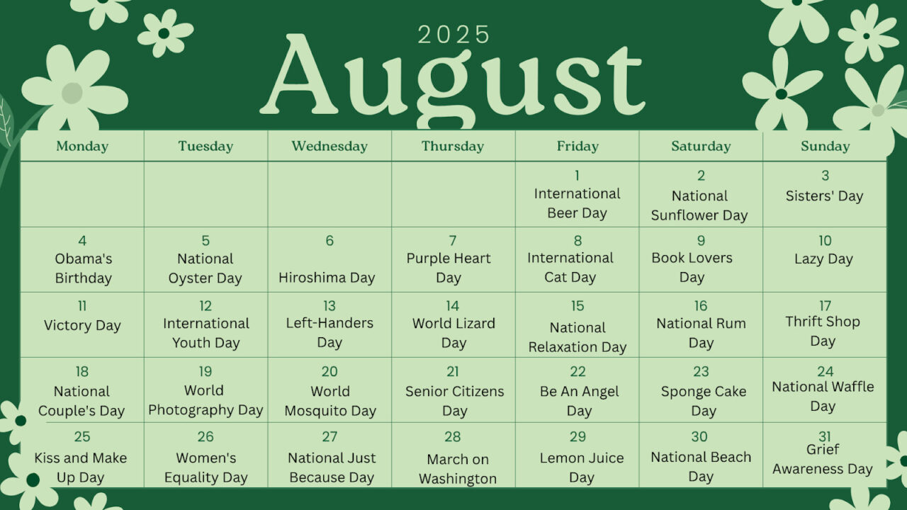 August Newsletter Calendar for Marketing Purposes