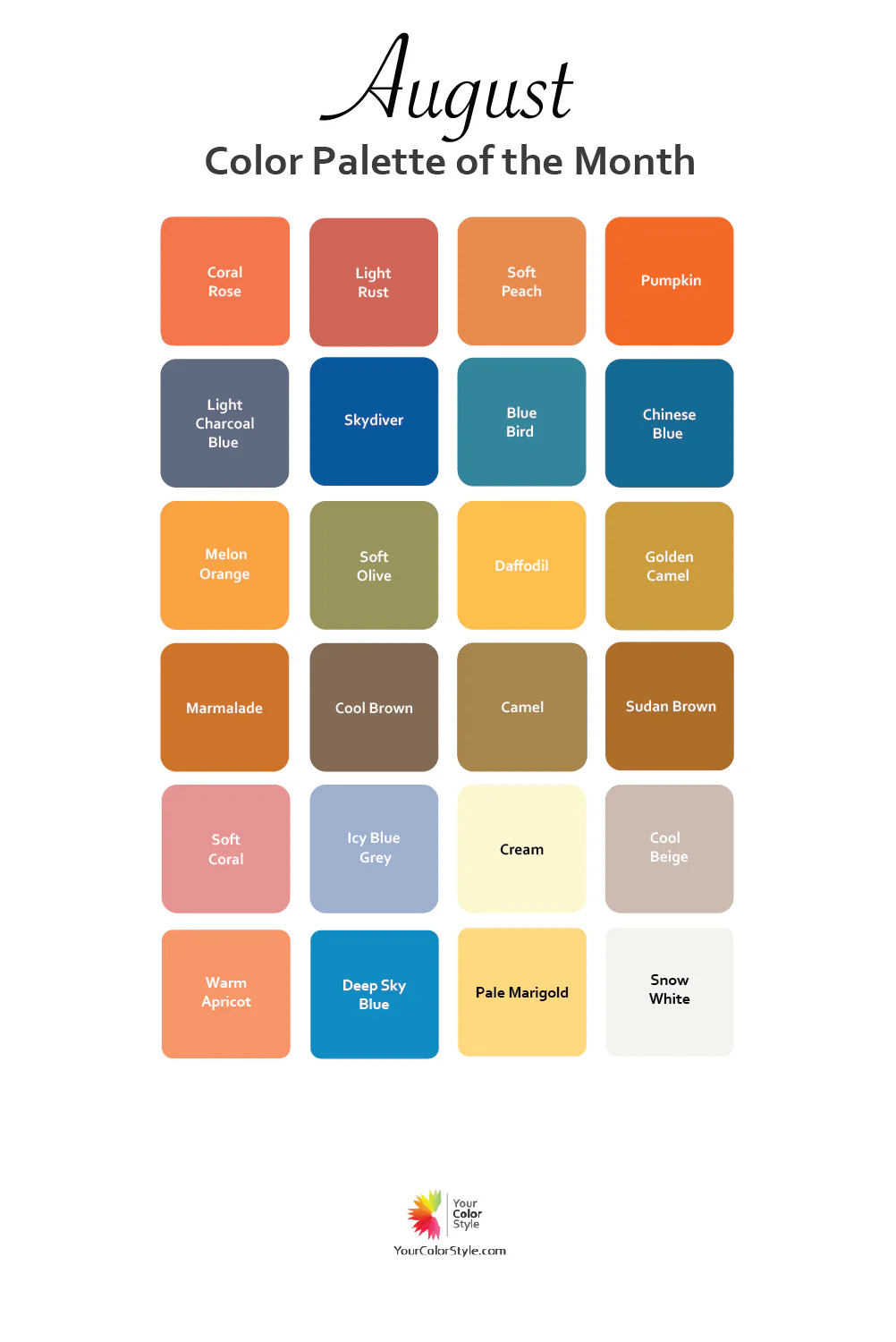 Color palette for August newsletters