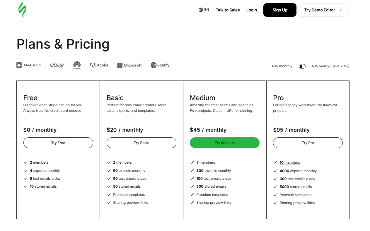 Stripo pricing plans
