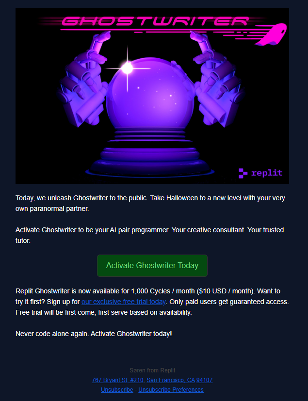 Replit email newsletter example