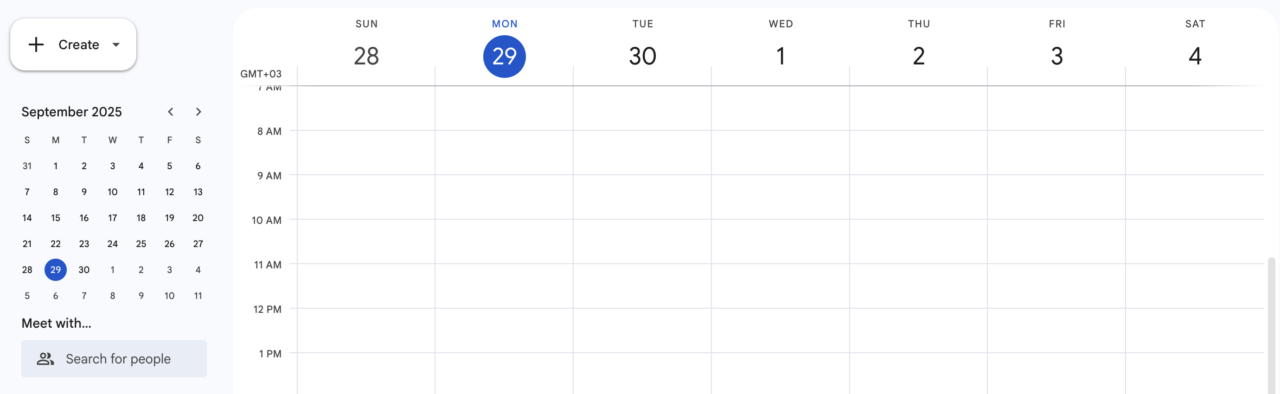 Google Calendar weekly view