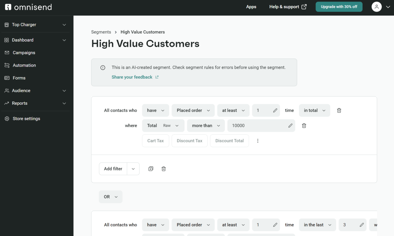 Omnisend product recommender ai tool