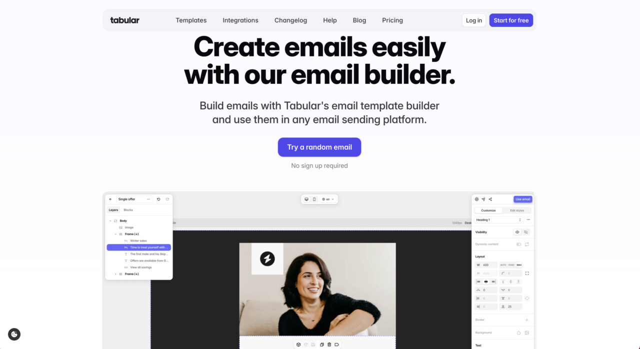 Tabular email template builder