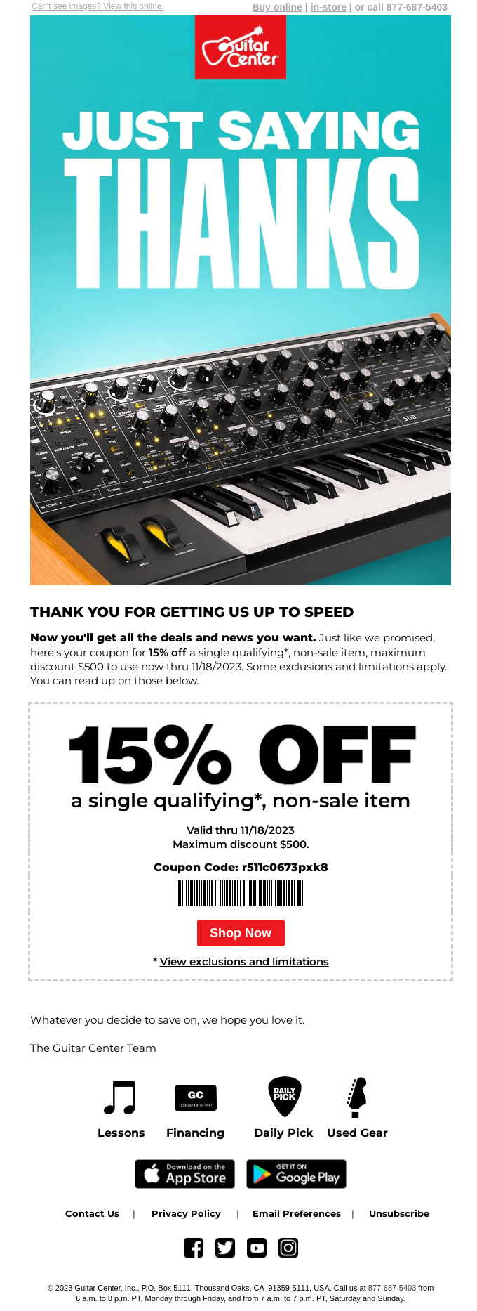 Email from GuitarCenter