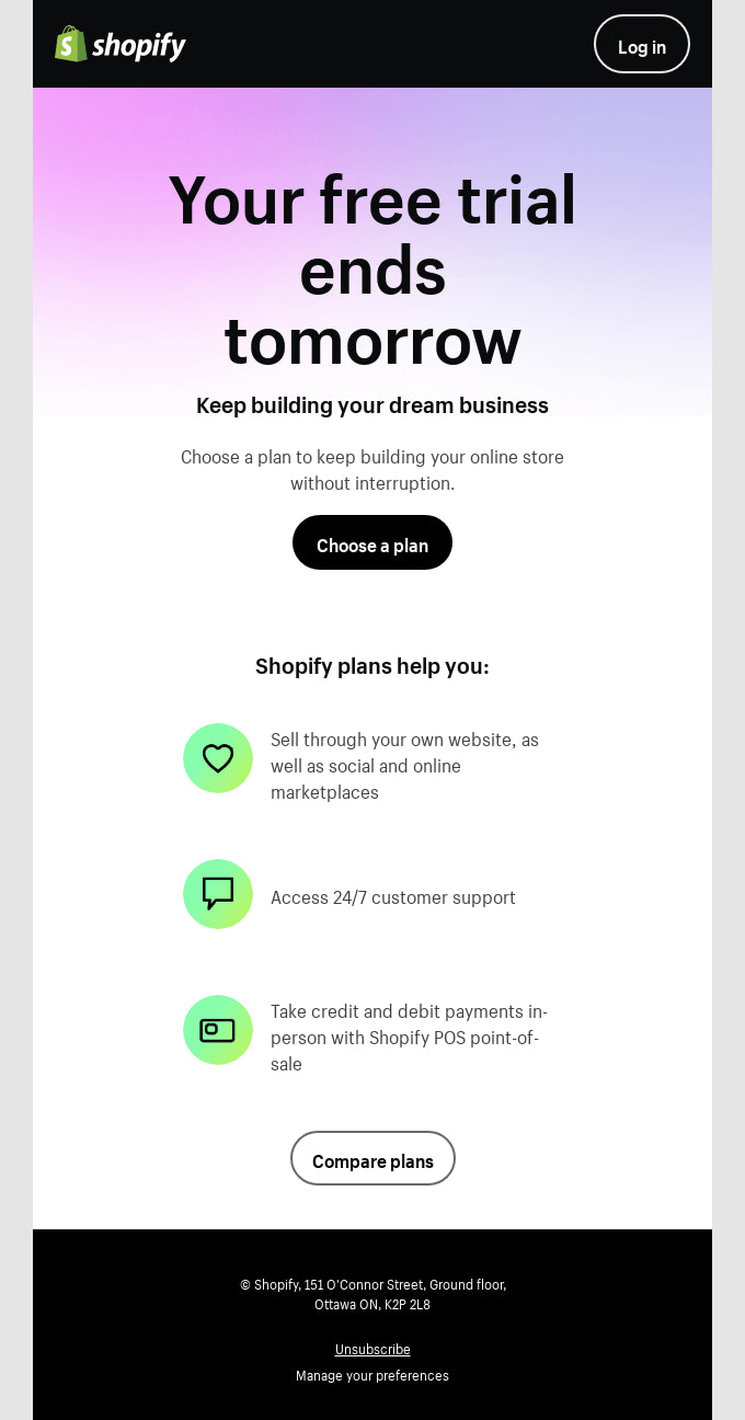 Trial Email from Shopify