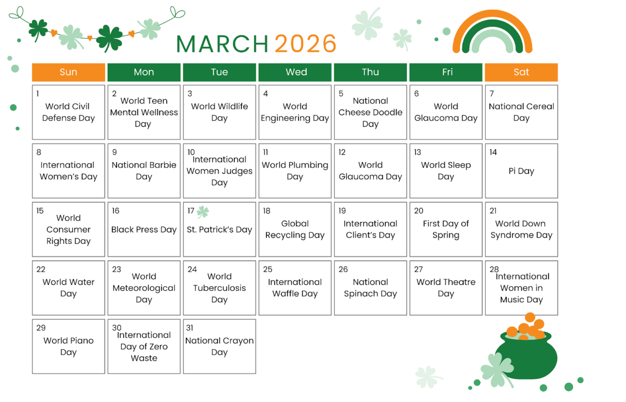 March email marketing calendar