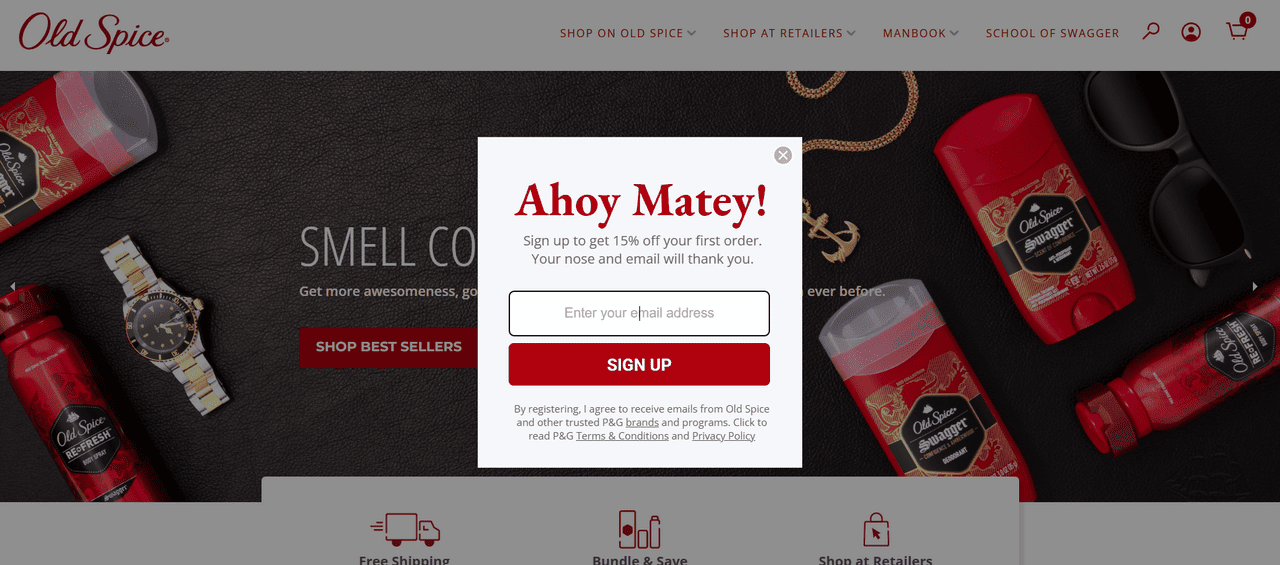 old spice simple email popup