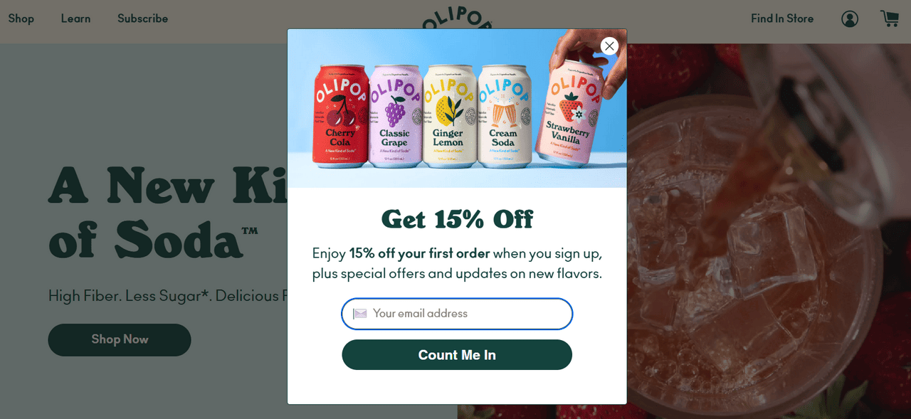 Drink Olipop email popup example