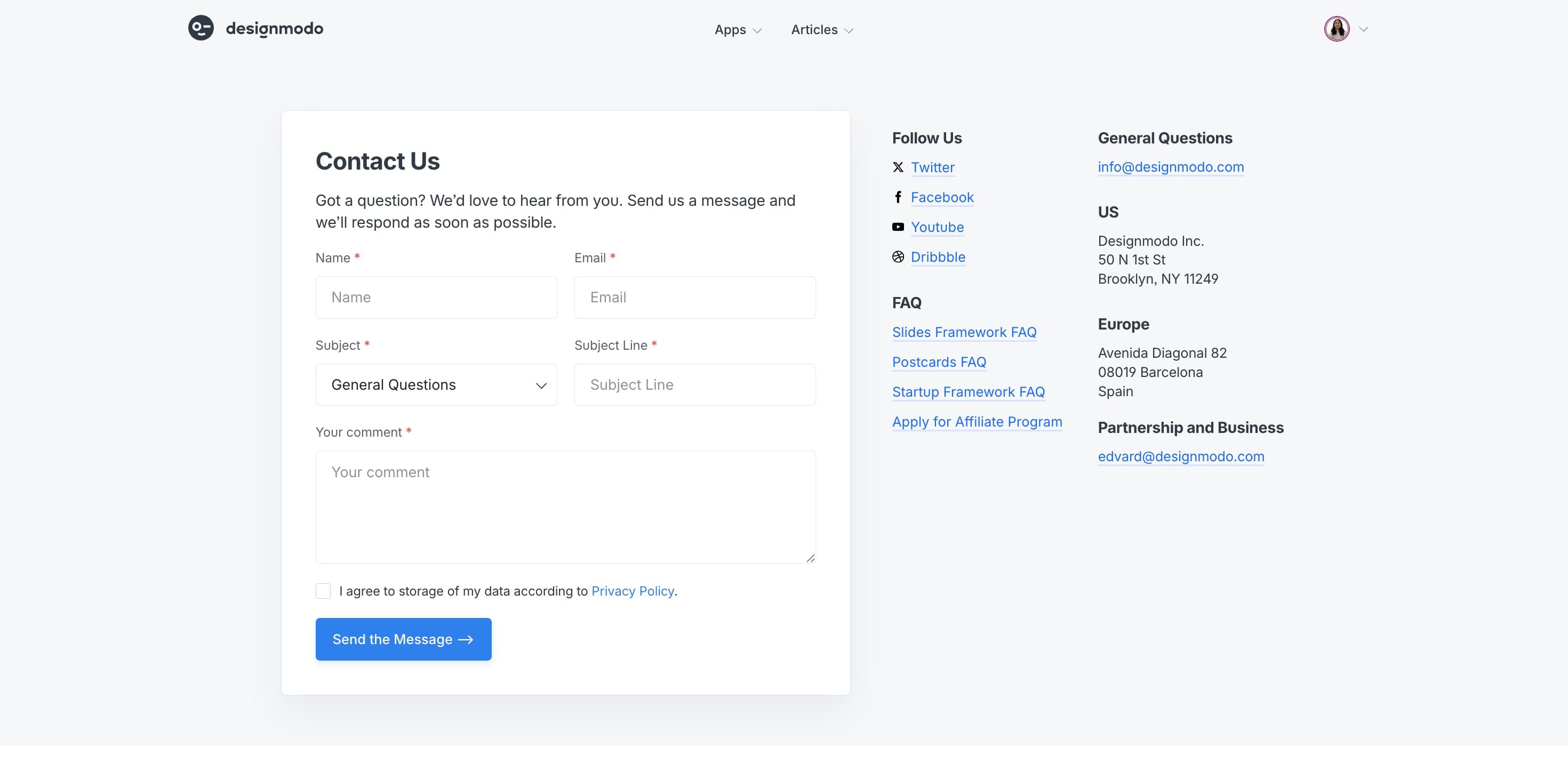 contact page designmodo example