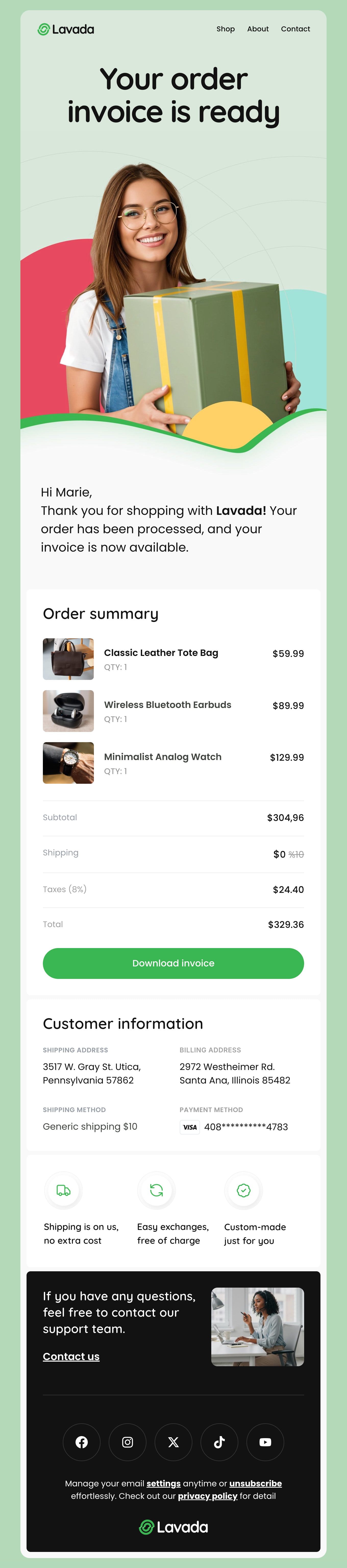 Lavada - Order Invoice Email Template