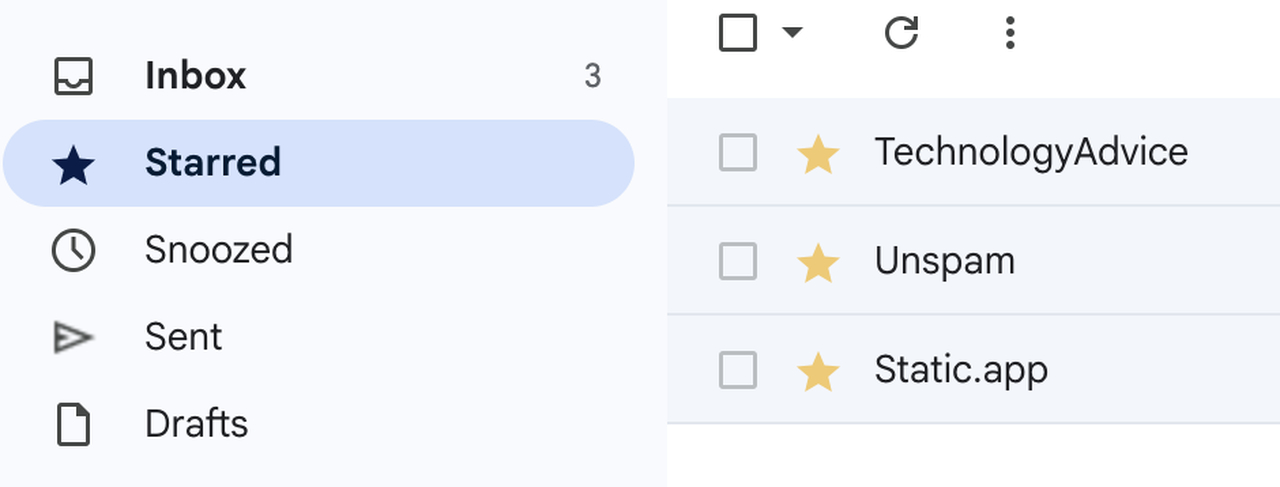 checking starred email folder in Gmail
