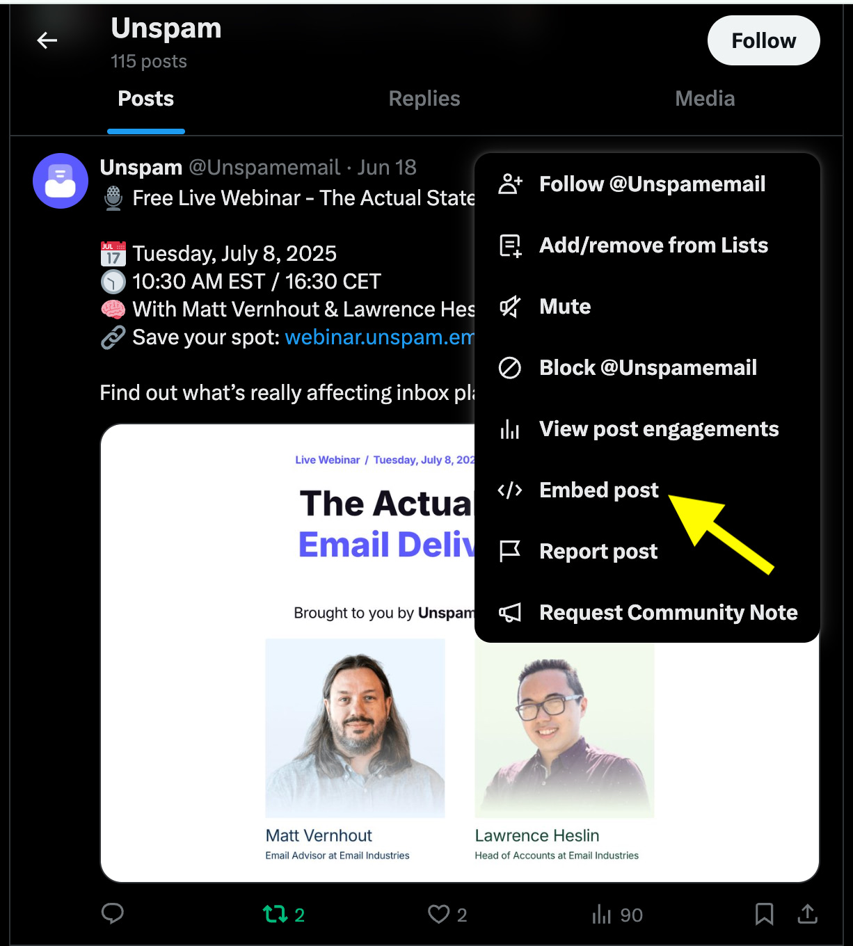 pointing out the embed post option