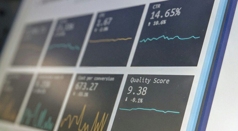 statistical data on laptop screen