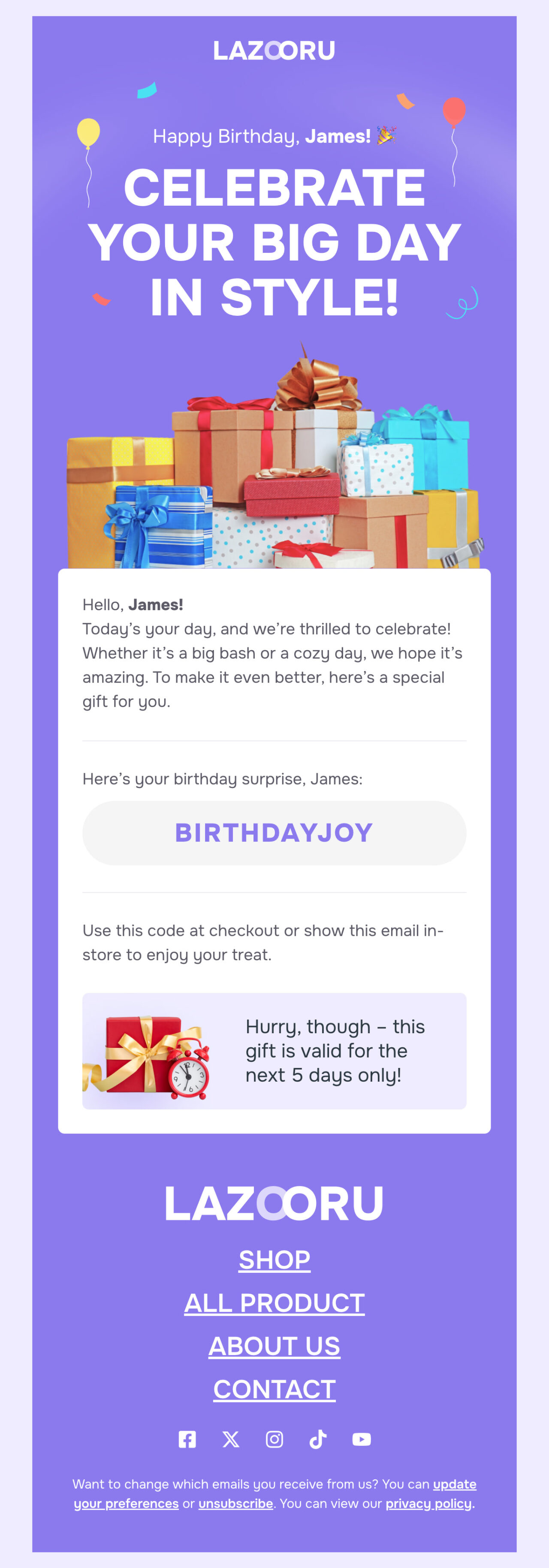 Lazooru email template example to an urgent email