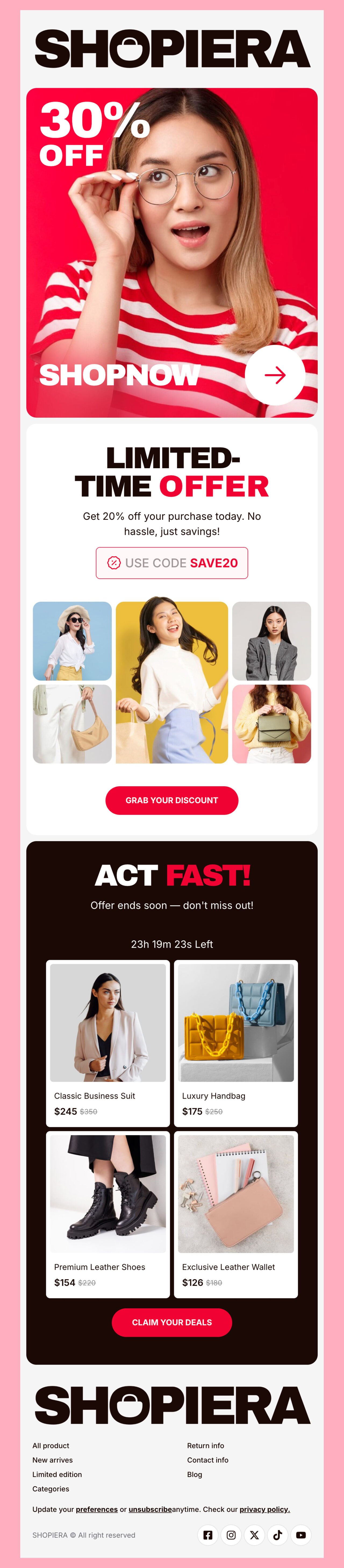 Shoperia email template example to an urgent email