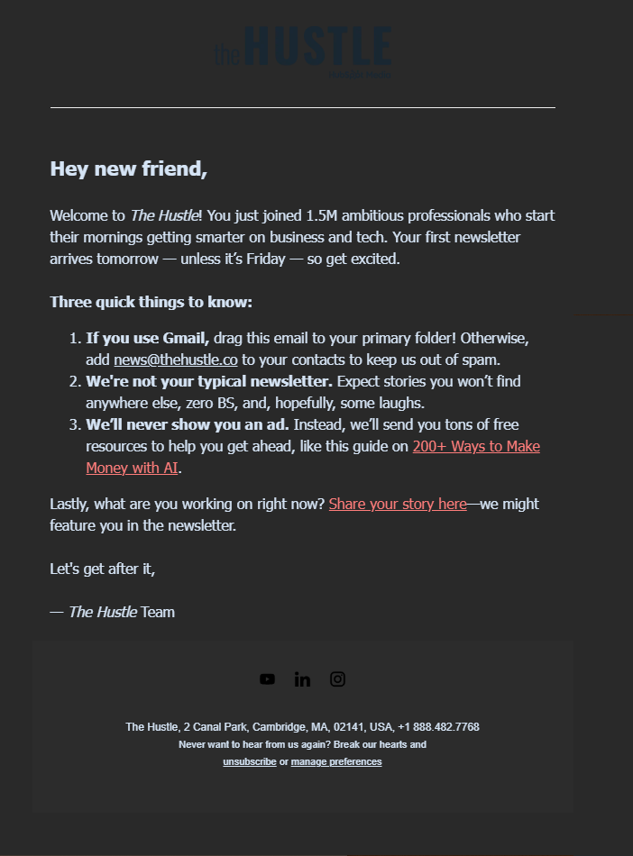 An example of how an email looks when it isn't adaptable for dark mode