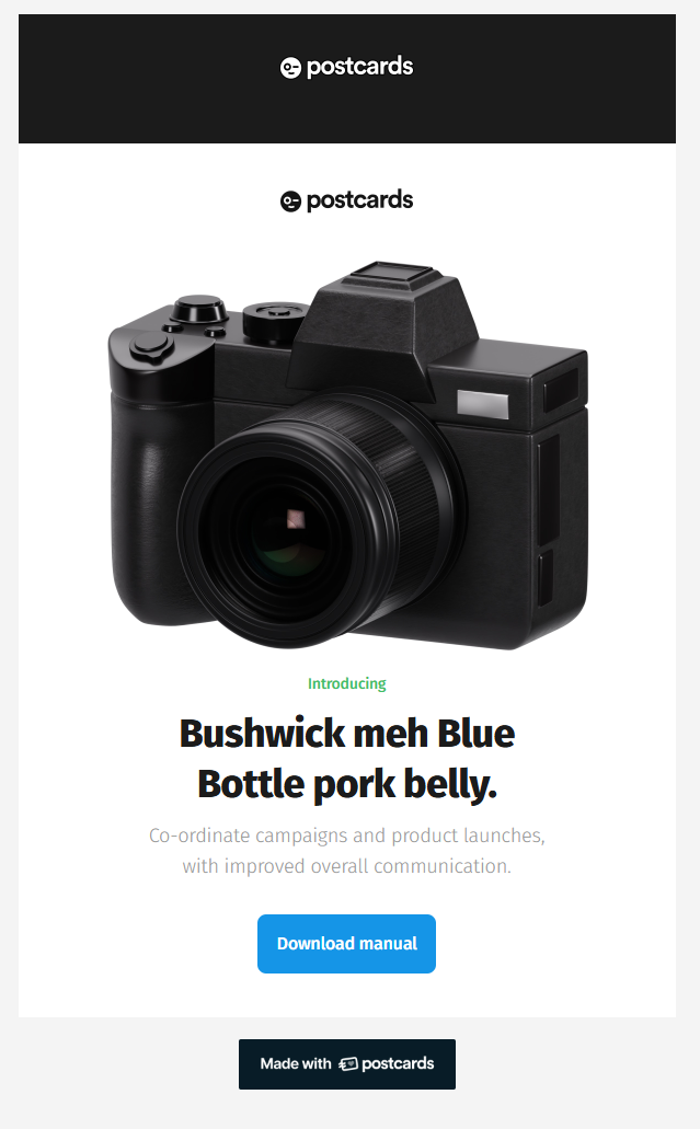 email template example that includes a camera image