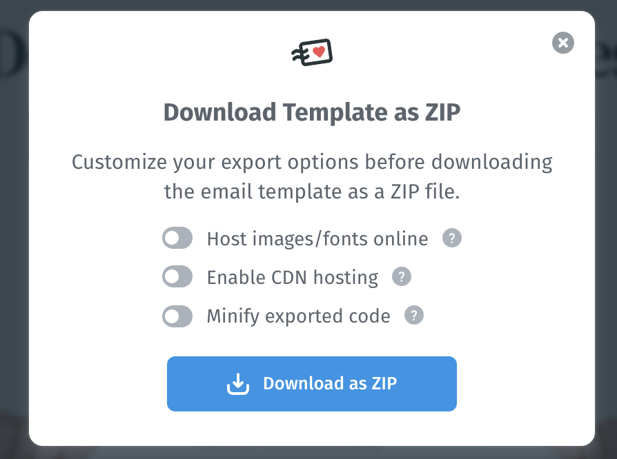 template exporting options in Postcards by Designmodo